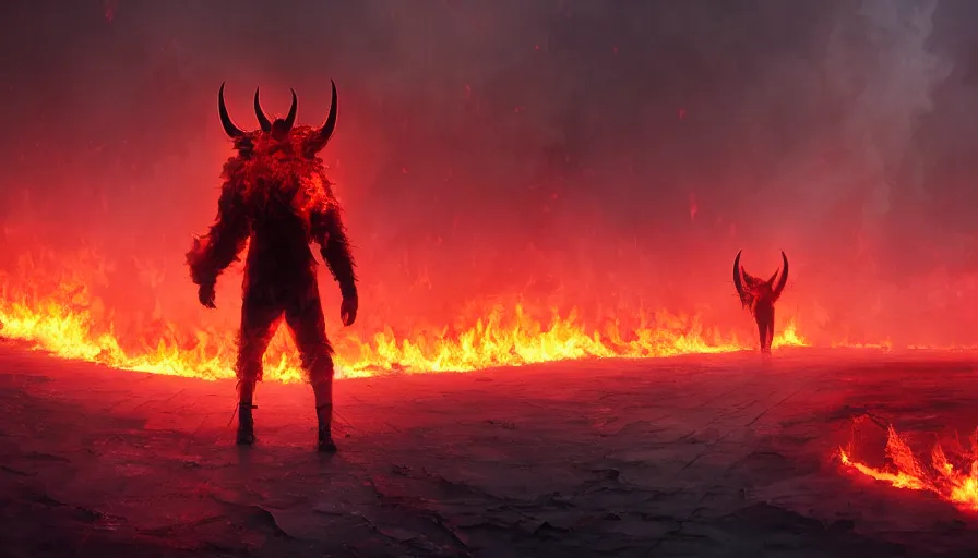 Prompt: Satan walking towards the horizon in the middle of a burning world, hyperdetailed, artstation, cgsociety, 8k