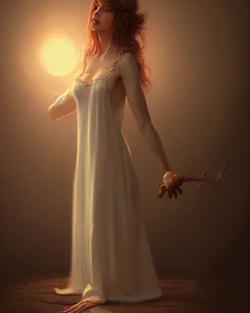 Image similar to the perfect woman wearing a nightgown, cinematic, stunning, highly detailed, digital painting, artstation, smooth, hard focus, illustration, art by jessica rossier and and brian froud