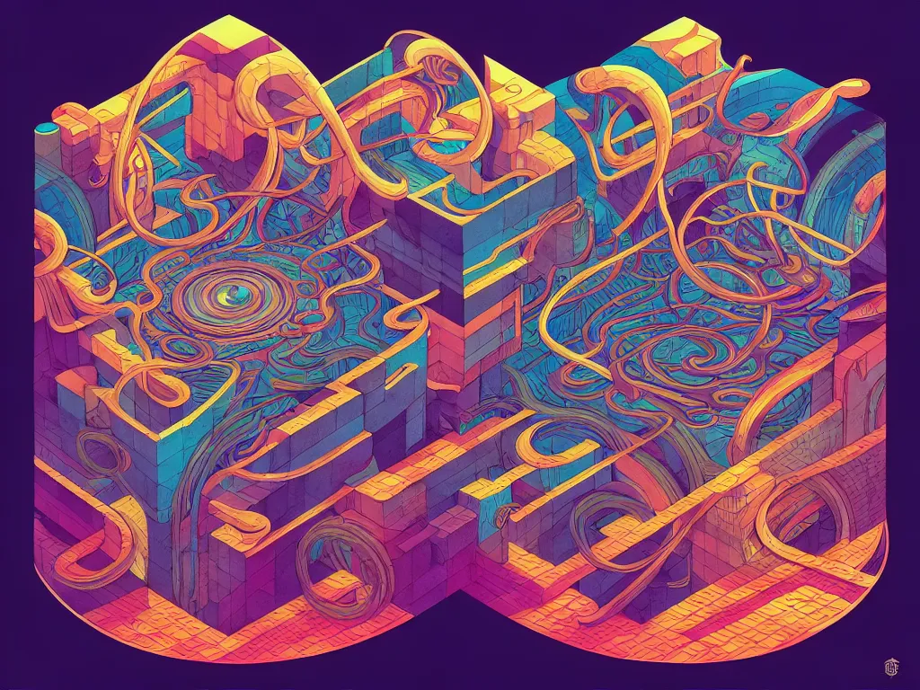 Image similar to twisted turn of fate abstraction, centered award winning ink pen illustration, isometric abstract illustration by dan mumford, edited by craola, technical drawing by beeple and tooth wu, tiny details by artgerm and watercolor girl, symmetrically isometrically centered