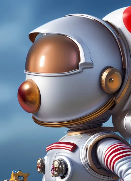 Image similar to highly detailed closeup, profile portrait of a tin toy spacegirl astronaut, bikini, unreal engine, nicoletta ceccoli, mark ryden, earl norem, lostfish, global illumination, detailed and intricate environment