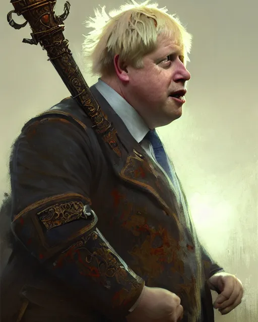 Image similar to boris johnson as a bugger king server, character portrait, ultra realistic, concept art, intricate details, highly detailed by greg rutkowski, gaston bussiere, craig mullins, simon bisley