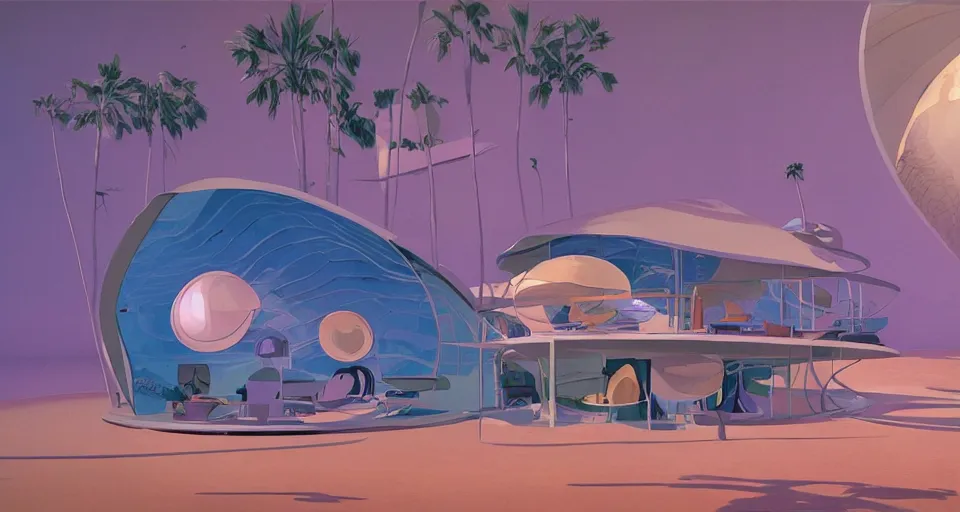 Prompt: nacre seashell house, atmospheric cinematography by syd mead and chuck jones