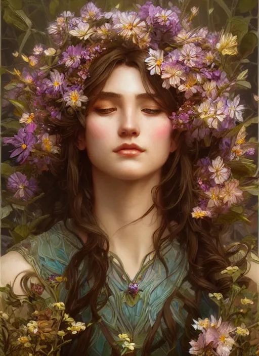 Prompt: a beautiful bouquet of wild flowers, deep focus, d & d, fantasy, intricate, elegant, highly detailed, digital painting, artstation, concept art, matte, sharp focus, illustration, hearthstone, art by artgerm and greg rutkowski and alphonse mucha