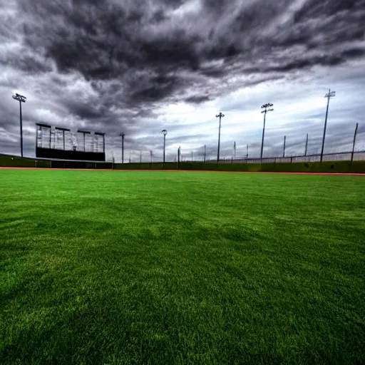 Image similar to deserted baseball field before a storm