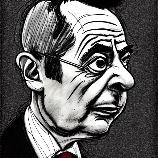 Image similar to a realistic yet scraggly portrait sketch of the side profile of a stern and sophisticated mr bean, trending on artstation, intricate details, in the style of frank auerbach, in the style of sergio aragones, in the style of martin ansin, in the style of david aja, in the style of mattias adolfsson