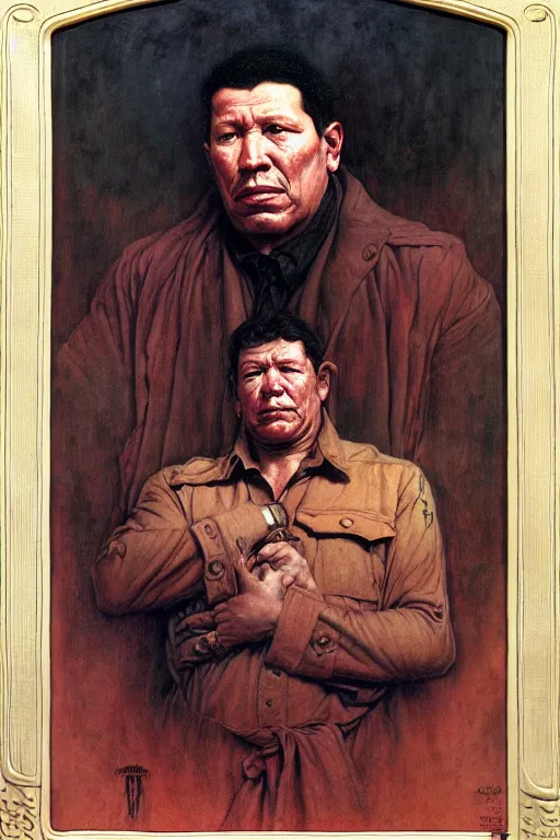 Image similar to a portrait of chavez by wayne barlowe, gustav moreau, goward,  Gaston Bussiere and roberto ferri, santiago caruso, and austin osman spare, occult art