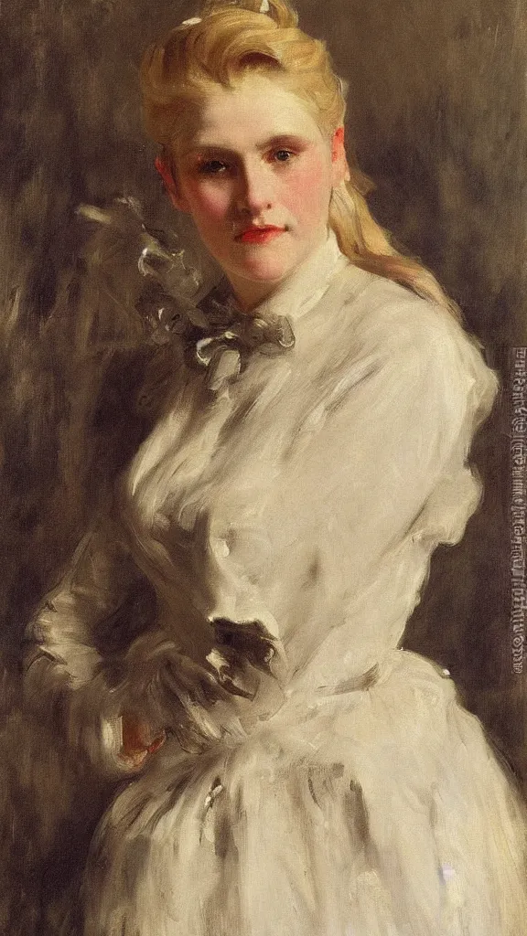 Prompt: portrait of a middle aged maid with blonde hair, by sargent, 1880