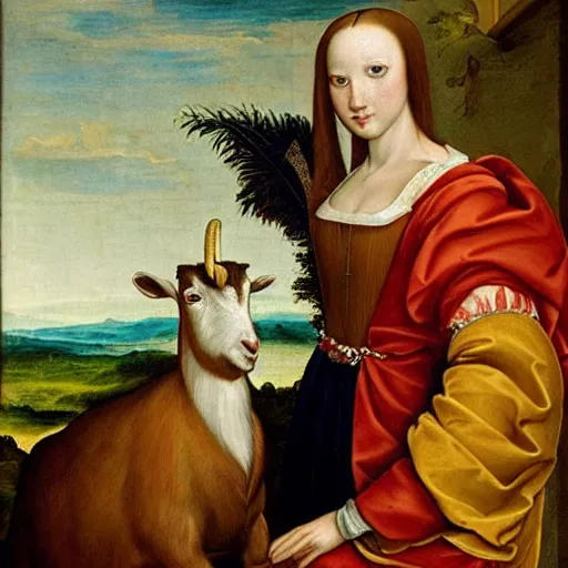 Prompt: a renaissance painting of a goat wearing royal clothes, high quality, high detail