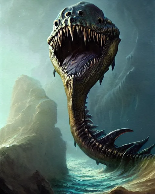 Image similar to anthropomorphic sea monster | | terrifying, realistic shaded, fine details, realistic shaded lighting poster by greg rutkowski, diego gisbert llorens, magali villeneuve, artgerm, jeremy lipkin and rob rey