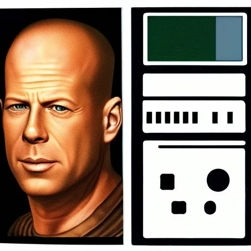 Image similar to box art for a gameboy game that just loads a picture of bruce willis's face. no other gameplay features.