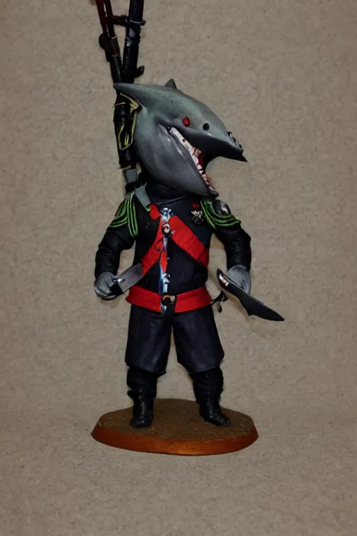 Image similar to Blåhaj shark in a commisar outfit