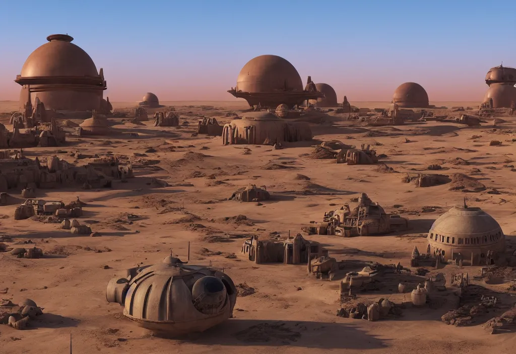 Image similar to tatooine desert town, morning, star wars