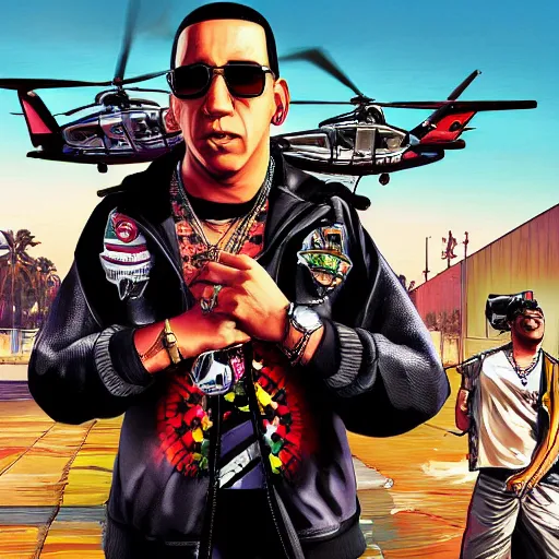 Image similar to daddy yankee in gta v cover art by steven bliss, cover art, box art, loading screen