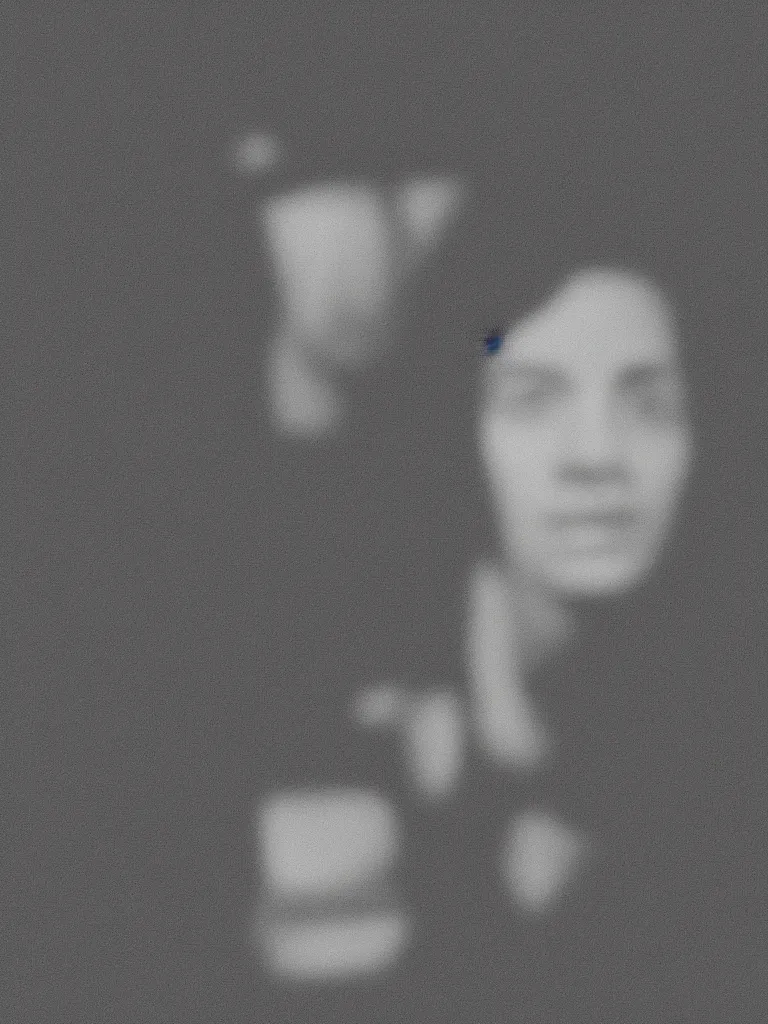 Image similar to High resolution black and white portrait with a 35mm F/5.0 lens of a vintage 1984 television set with Soviet Union program image interference. You can see on the screen a little bit of a person.