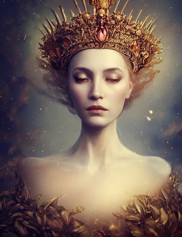 Image similar to blurred background. close-up portrait of a goddess in crown, by Anne Bachelier by Anka Zhuravleva, Anato Finnstark and Alena Aenami, Bruno Walpoth. unreal engine