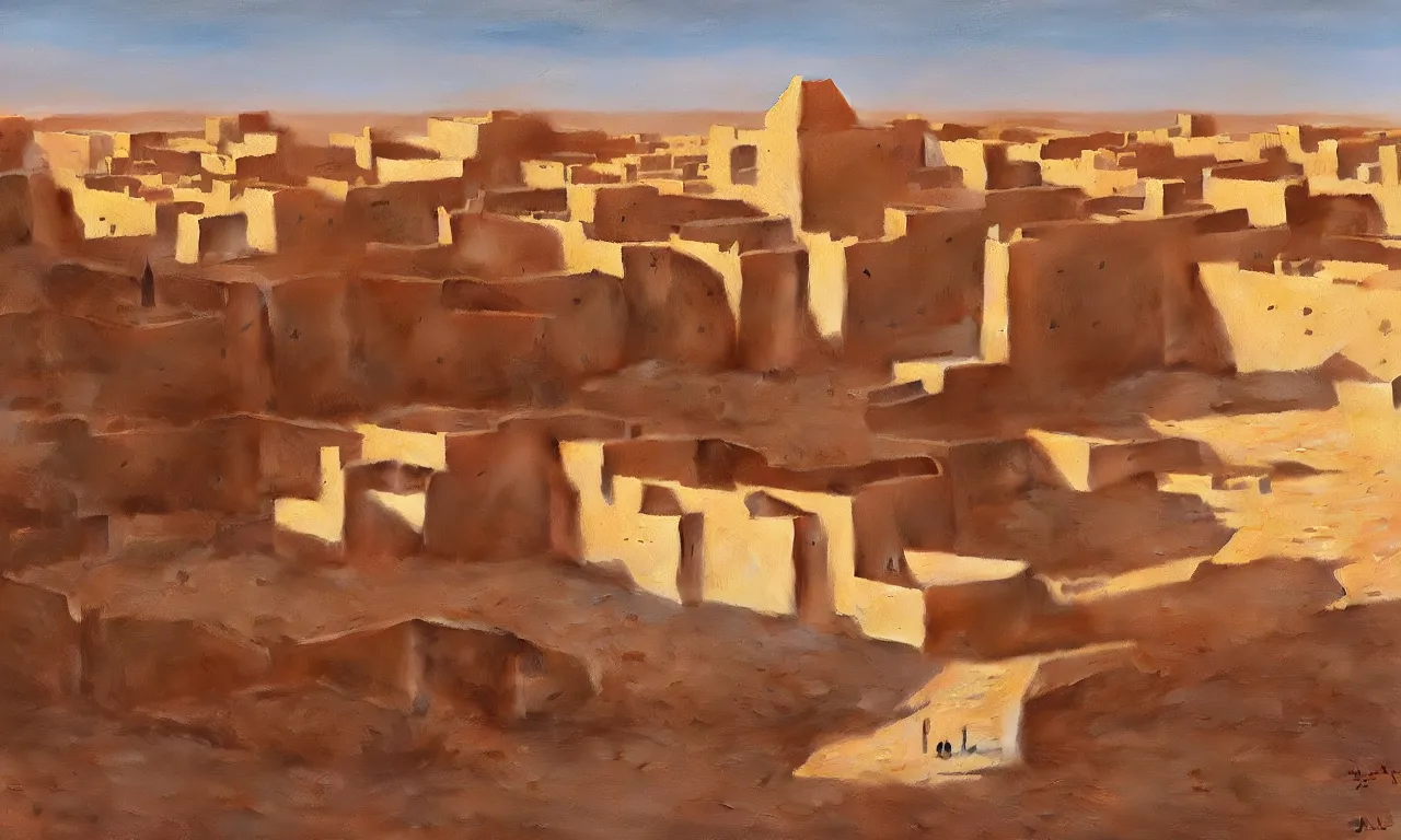 Image similar to a beautiful ghardaia landscape, concept art, intricate detail, volumetric shadows and lighting, realistic oil painting,