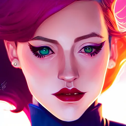 Image similar to a portrait of Lili Reinhart Batgirl comics, red hair, art by lois van baarle and loish and ross tran and rossdraws and sam yang and samdoesarts and artgerm, digital art, highly detailed, intricate, sharp focus, Trending on Artstation HQ, deviantart, unreal engine 5, 4K UHD image