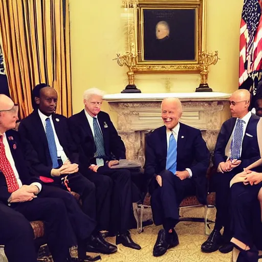 Prompt: “Joe Biden meets with diplomatic ambassadors to the anime planet”