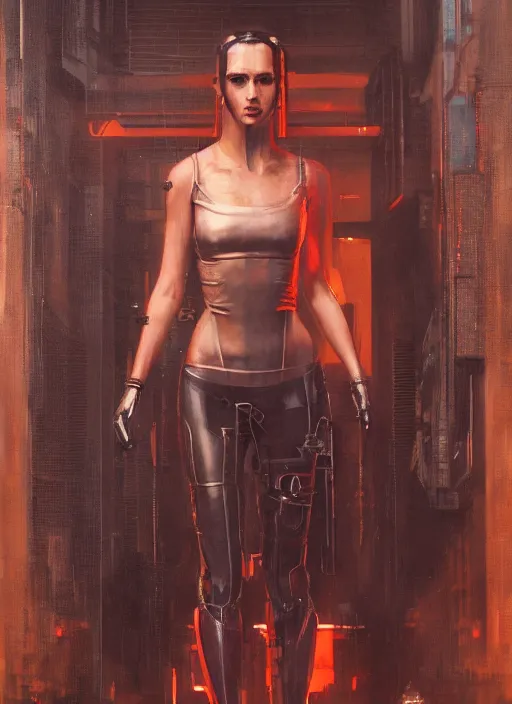 Prompt: Cyberpunk woman in futuristic clothes (blade runner 2049, cyberpunk 2077). Orientalist portrait by john william waterhouse and James Gurney and Theodore Ralli and Nasreddine Dinet, oil on canvas. Cinematic, hyper realism, realistic proportions, dramatic lighting, high detail 4k