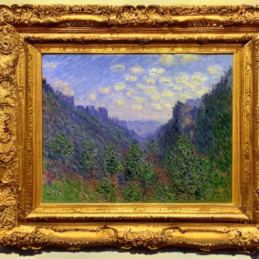 Prompt: Claude Monet Mountainous Landscape, 1860, oil on canvas deframed