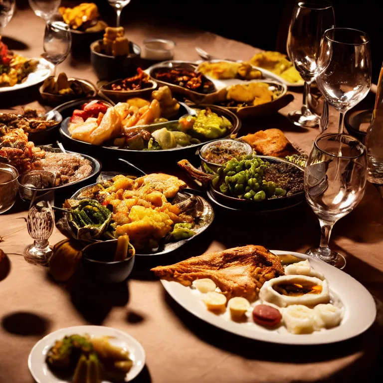 Prompt: close - up focused dslr photograph of an botswanan dinner, 8 k, high detail, volumetric lighting, hyperrealism, aesthetically pleasing, studio lighting, trending