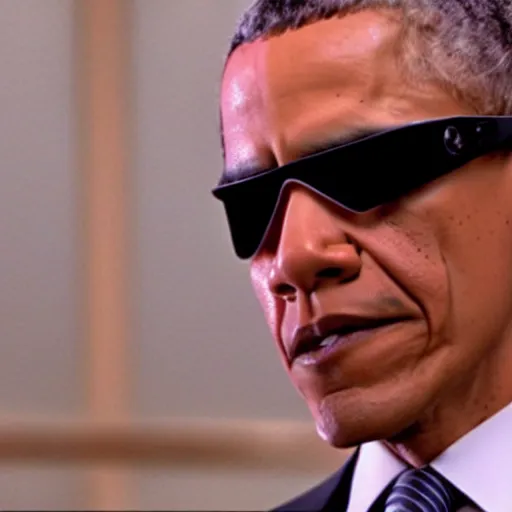 Image similar to film still of obama as Neo in the matrix