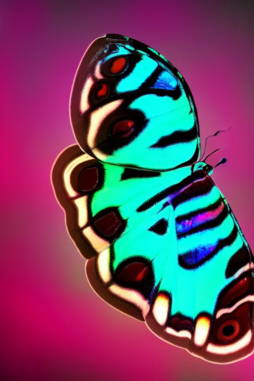 Prompt: high quality macro photo iridescent cecropia moth! jeweled gorgeous! highly detailed concept art david ligare elson peter cinematic neon lighting high quality low angle hd 8k sharp shallow depth of field