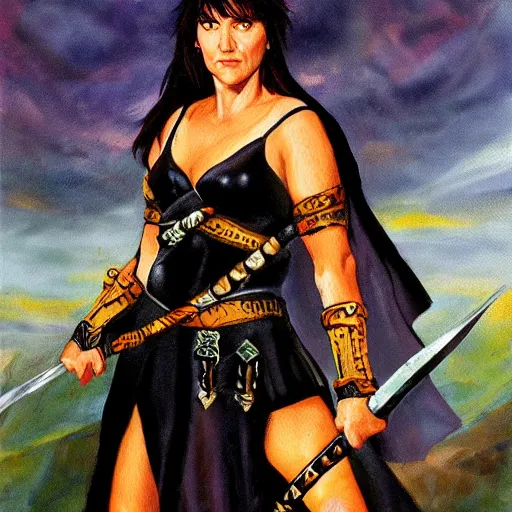 Image similar to xena warrior princess d & d character portrait by francis bacon