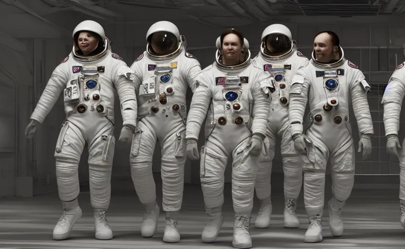 Prompt: astronauts designed by alexander mcqueen, catwalk, soft ambient lighting, photorealism, unreal engine, art by michael whelan and chris moore and howard david johnson and tim white and dan giancola