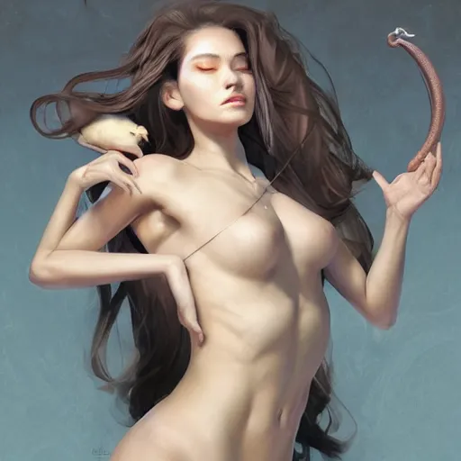 Prompt: Art station concept of a beautiful girl with a rat face kneeling in front of a religious shrine, compulsion, symmetrical face, smooth body features, art study of a body, by Stanley Artgerm Lau, WLOP, Rossdraws, James Jean, Andrei Riabovitchev, Marc Simonetti, and Sakimichan, trending on artstation.