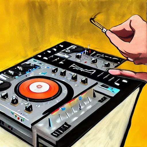 Prompt: painting of a dj mixing, trending on art station, deco art