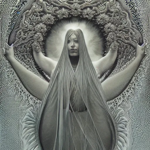 Prompt: queen of jupiter by zdzisław beksinski and alphonse mucha. highly detailed, hyper - real, very beautiful, intricate fractal details, very complex, trending on deviantart and artstation
