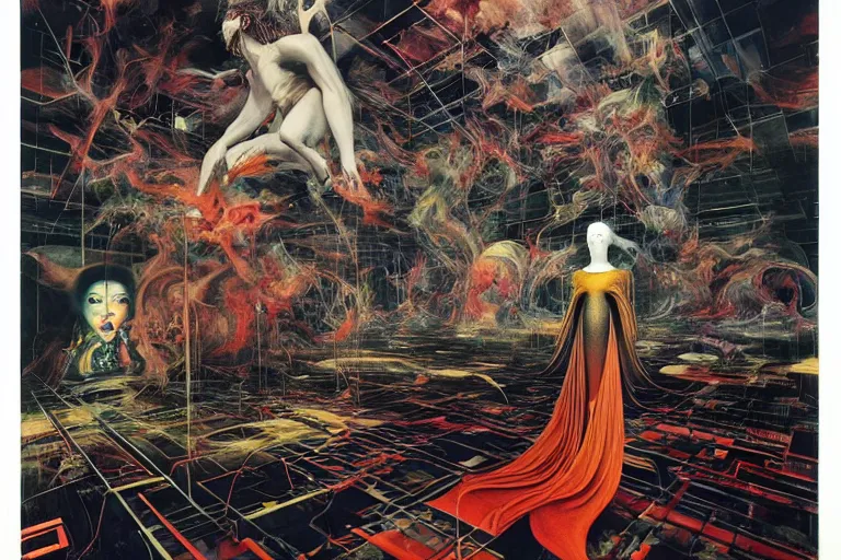 Prompt: The physical impossibility of death, in a brutalist architecture space ship, gothic, rich deep colours, creepy, diabolical, dark, mystical, intrincate, maximalism, coherent symmetrical artwork, painted by Francis bacon, Adrian ghenie, James jean and Petra cortright part by Gerhard Richter, part by Takato Yamamoto. 8k masterpiece