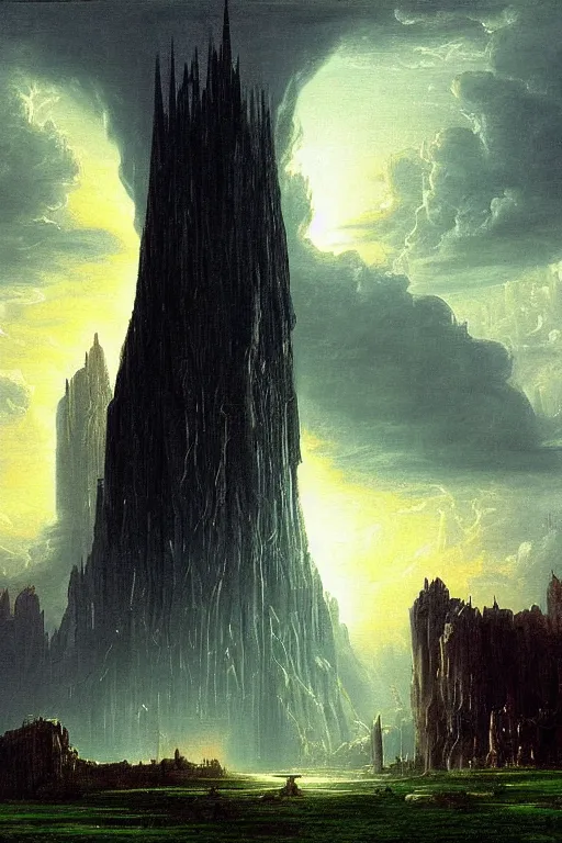 Prompt: dark fantasy painting of 'the dark tower', by bekinski, by thomas cole