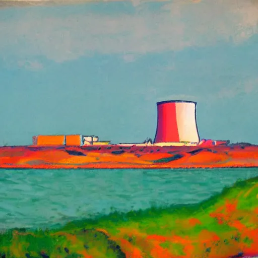 Image similar to a fauvist painting of sizewell b nuclear power plant in suffolk