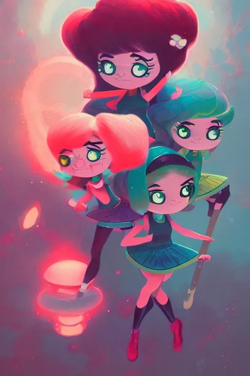 Image similar to realistic photo of powerpuff girls, detailed intricate illustration, detailed illustration, hd, 4 k, digital art, overdetailed art, by greg rutkowski, by loish, complementing colors, trending on artstation, deviantart