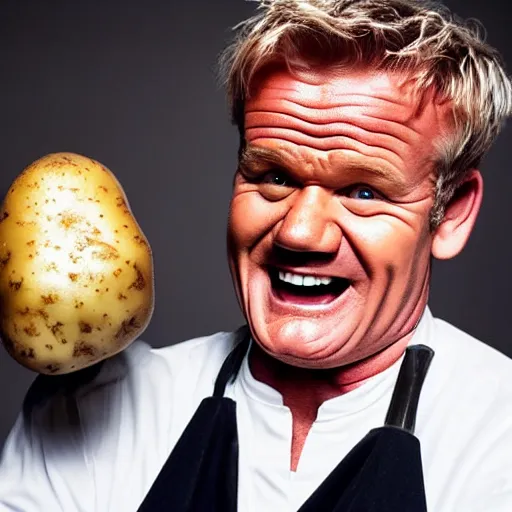 Prompt: Gordon Ramsey berating a potato, studio photography