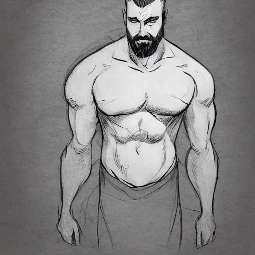 Image similar to concept art character, very high angle view, book cover, very attractive man with beard, highly detailed full body, strong masculine features, sturdy body, command presence, royalty, smooth, sharp focus, organic, appealing, book cover, deep shadows, by Dave McKean sketch lineart for character design