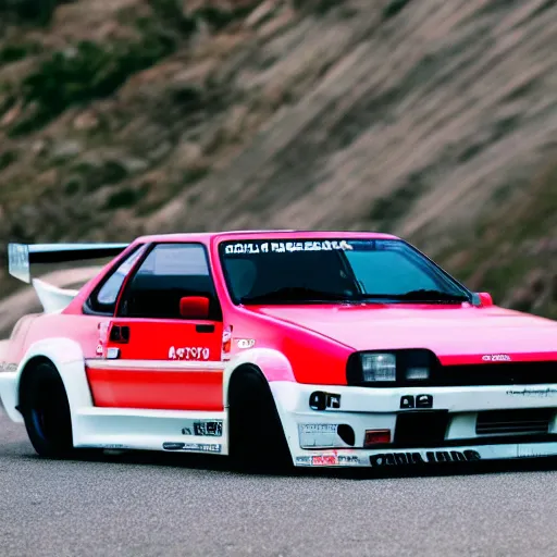 Prompt: Toyota AE86 drifting down a mountain, aesthetic, photo, ambient lighting