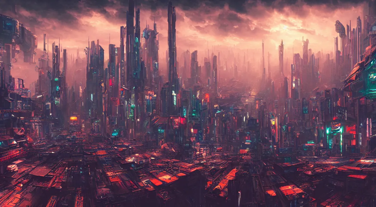 Prompt: a Stunning 3d painting of A cyberpunk city on the universe by gerg rutkowski and Daniel Romanovsky,epic lighting,beautiful sky,Retro colour,hyper detailed,Super realistic,cinematic,sci fi art,Masterpieces,8K Resolution