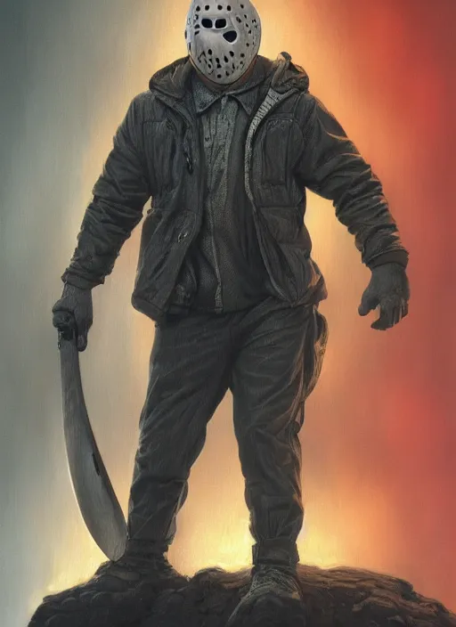 Image similar to Jason Voorhees, highly detailed, centered, solid color background, digital painting, artstation, concept art, smooth, sharp focus, illustration, Jason Edmiston, donato giancola, Joseph Christian Leyendecker, Les Edwards, Ed Repka, WLOP, Artgerm