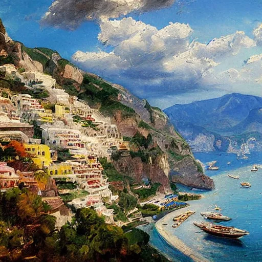 Prompt: Hans Dahl painting of Positano