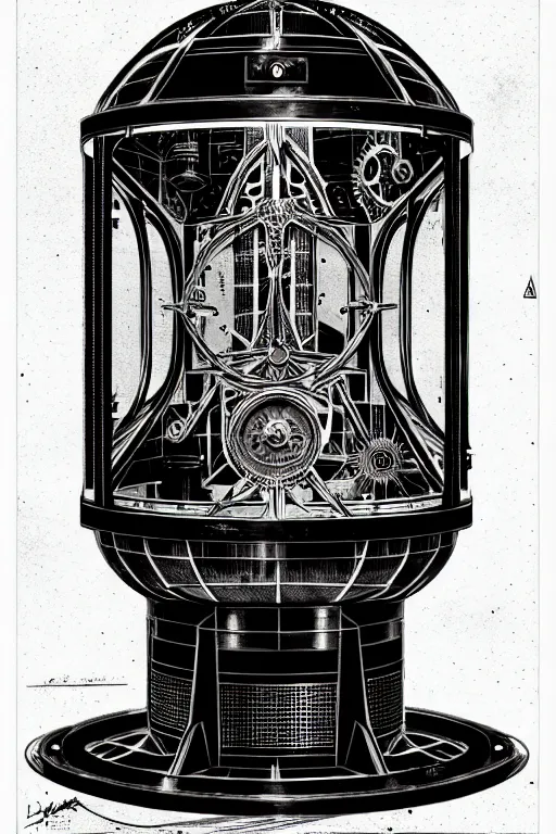 Image similar to steampunk cryo chamber containing an grey aien, high details, intricately detailed, by vincent di fate, inking, 3 color screen print, masterpiece, trending on artstation,, sharp, details, hyper - detailed, hd, 4 k, 8 k