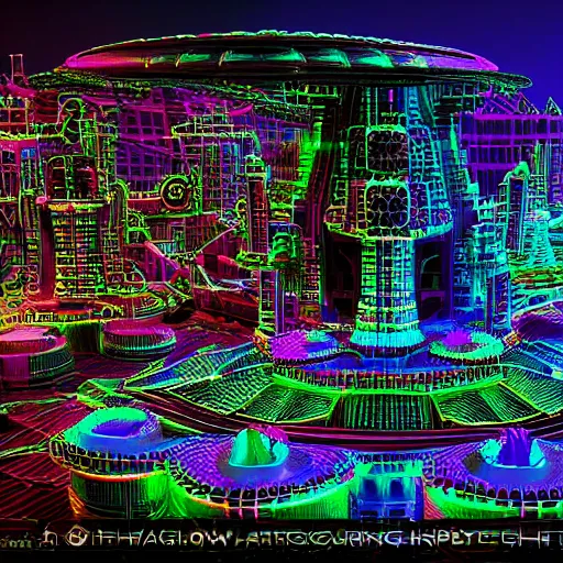 Image similar to a glossy claymodel of a steampunk aztec futuristic city, a city made of wires and multicolored glowing tubes, multicolored led screen, 8 k, front shot, symetrical, flourescent colors, halluzinogenic, multicolored, insanely detailed, 3 d render, octane