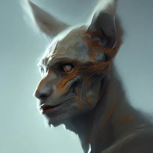 Image similar to humanoid animal, concept art oil painting, portrait ethereal by jama jurabaev, greg rutkowski extremely detailed, brush hard, artstation, soft light, whimsical