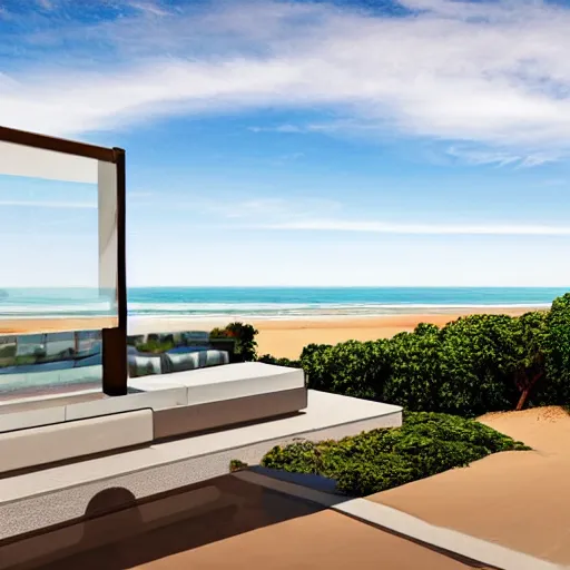 Prompt: the view from santa monica beach from a modern villa, 4k, high detail, high-resolution photograph, professional photography, ultra-detail, hyper realistic