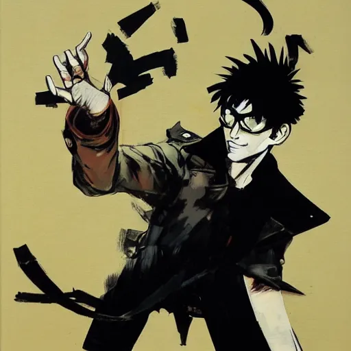 Image similar to corto maltese in jojo pose, oil on canvas by dave mckean and yoji shinkawa