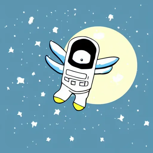 Image similar to cute astronaut penguin floating on space, minimalist cartoon style