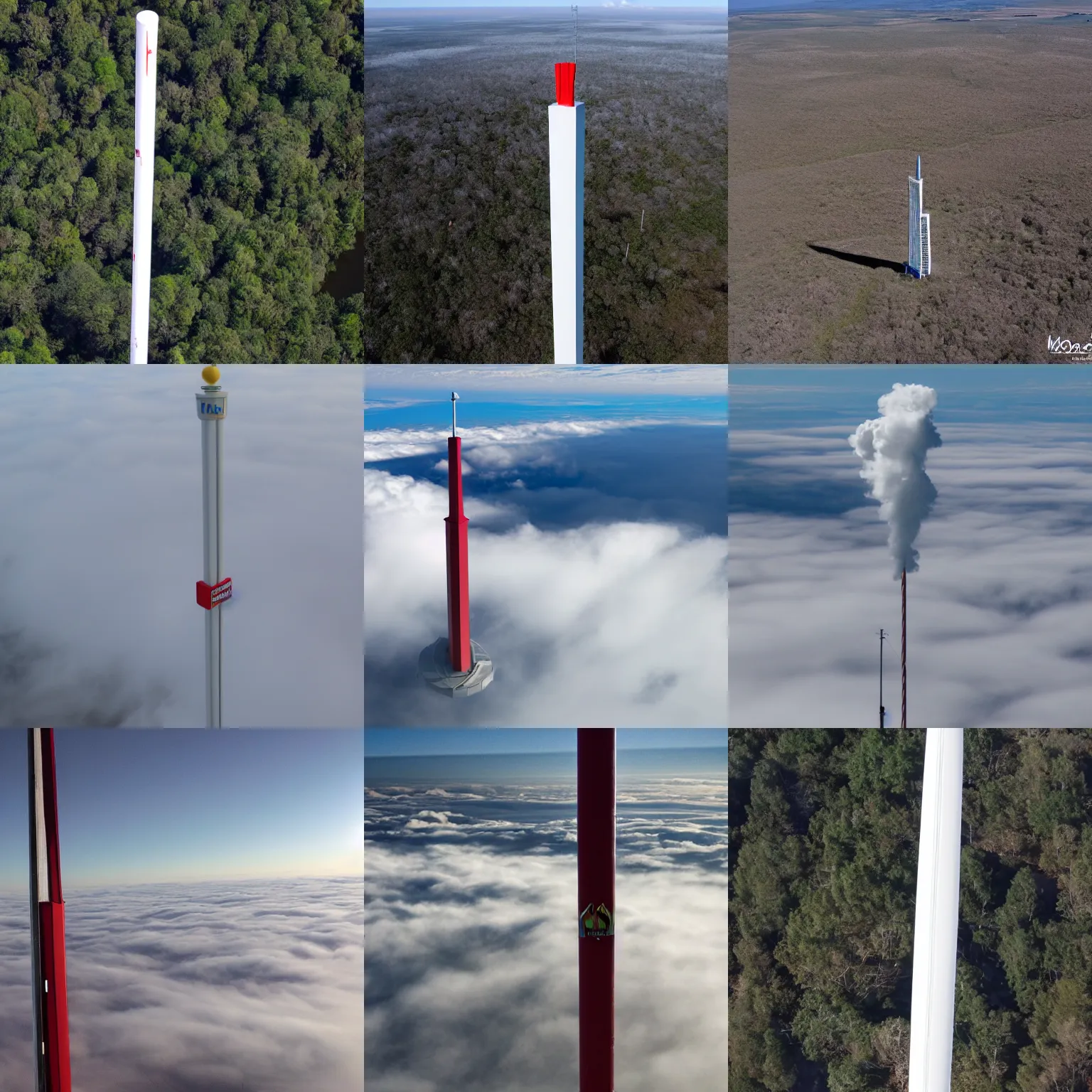 Prompt: very very tall mcdonald's pole seen from above the clouds