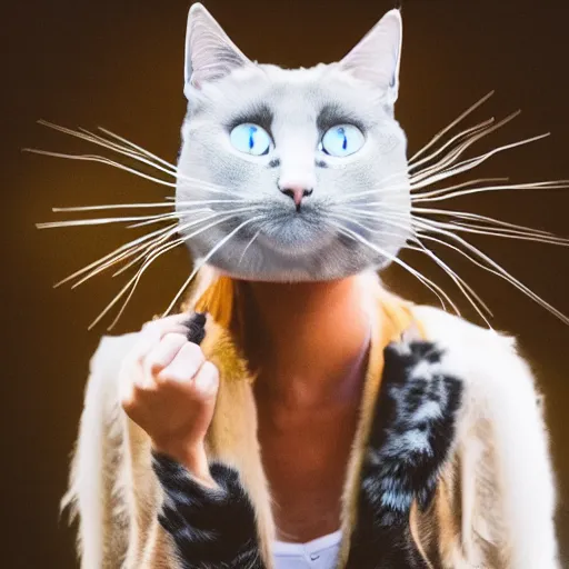 Image similar to professional photography of a cat-headed woman